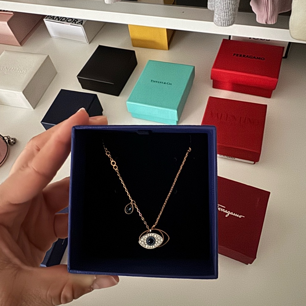 Swarovski Gold Evil Eye Necklace with Blue Accent